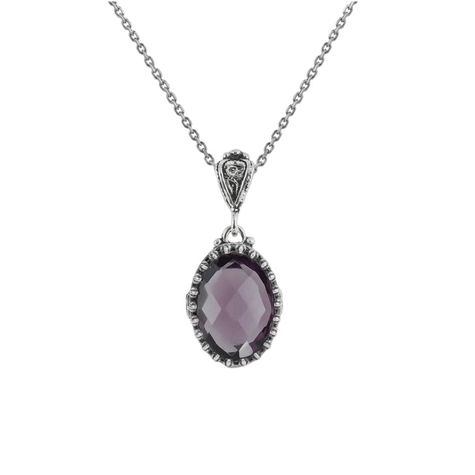 Amethyst Gemstone Pendant Necklace with 925 Sterling Silver Filigree Detailed Chain #2