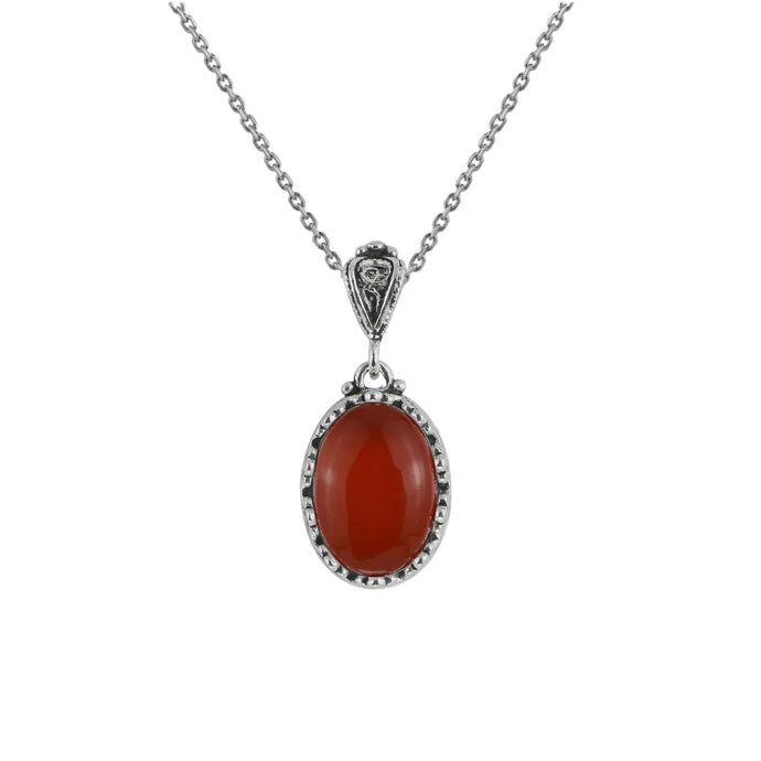 Carnelian Gemstone Pendant Necklace with 925 Sterling Silver Chain