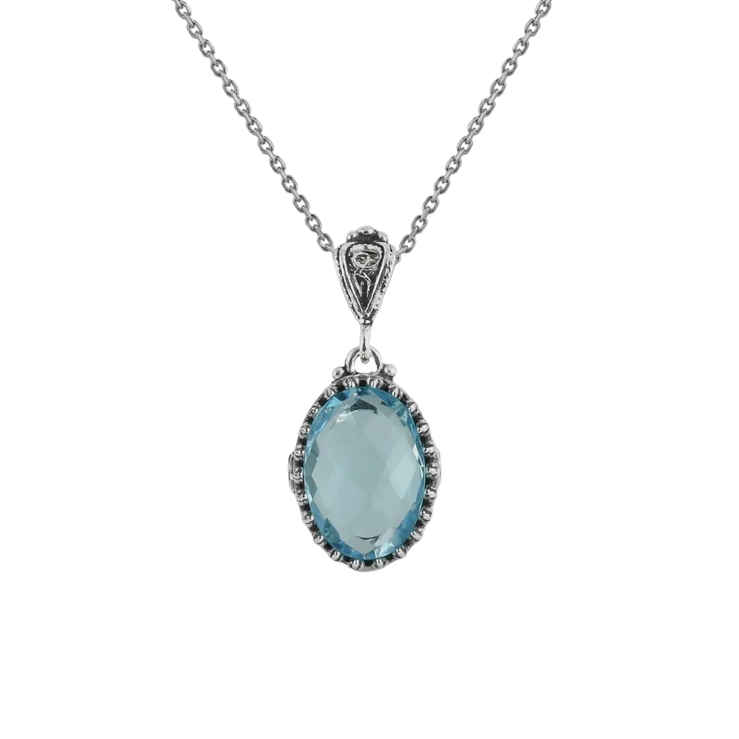 Blue Topaz Gemstone Pendant Necklace with 925 Sterling Silver Chain