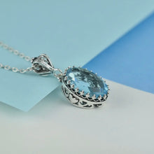 Blue Topaz Gemstone Pendant Necklace with 925 Sterling Silver Chain.