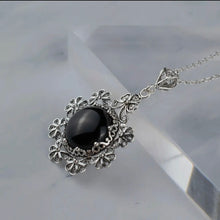 Black Onyx Pendant Necklace with 925 Sterling Silver Chain.