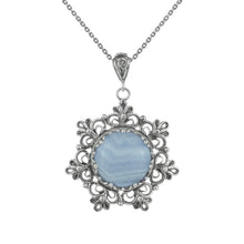 Blue Lace Agate Pendant Necklace with Silver Chain