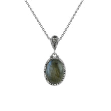 Labradorite Gemstone Pendant Necklace with 925 Sterling Silver Filigree Chain