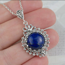 Lapis Lazuli Gemstone Pendant Necklace with 925 Sterling Silver Chain