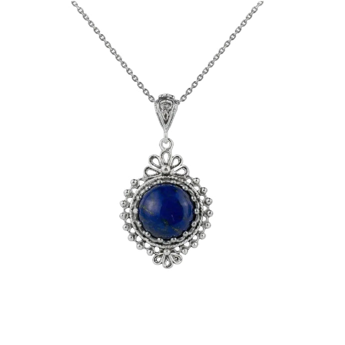 Lapis Lazuli Gemstone Pendant Necklace with 925 Sterling Silver Chain