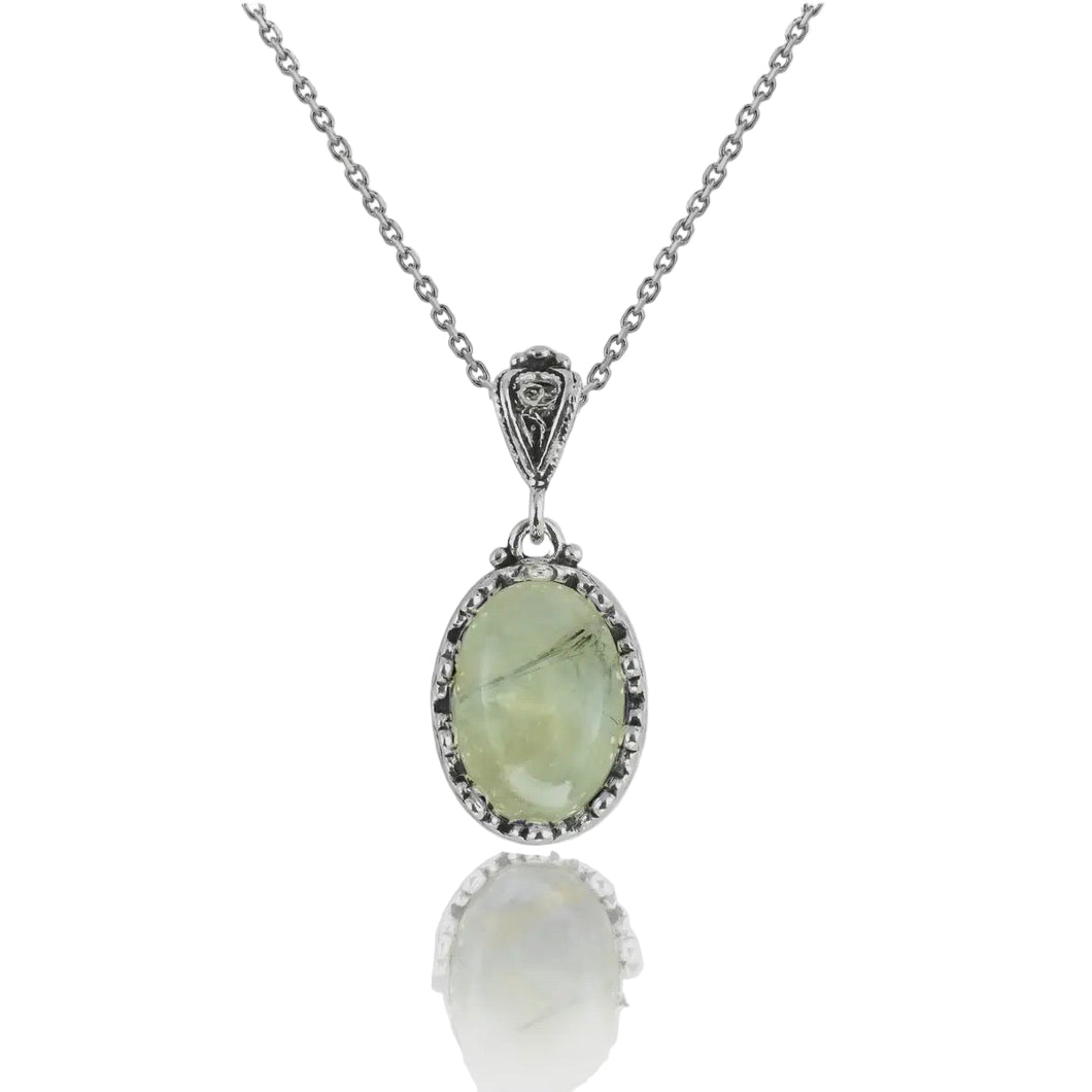 Prehnite Gemstone Pendant Necklace with 925 Sterling Silver Chain