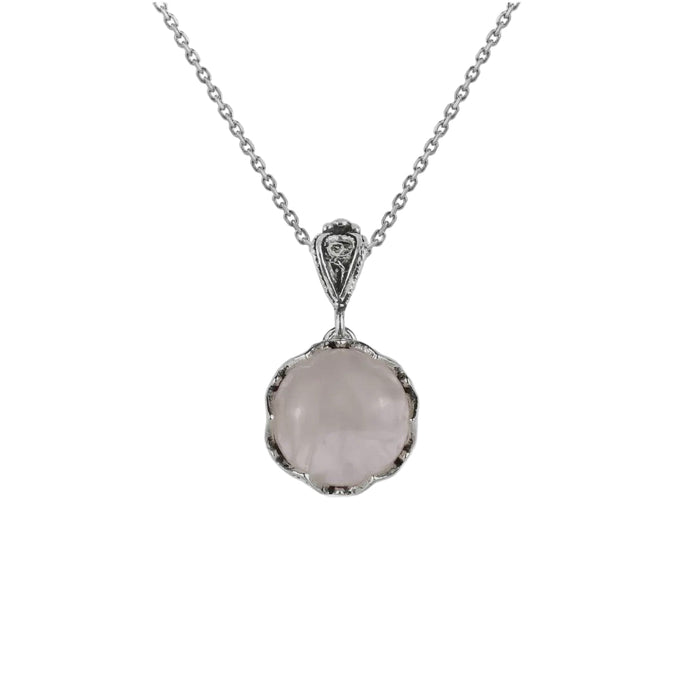 Rose Quartz Sterling Silver Pendant Necklace with 925 Sterling Silver Chain